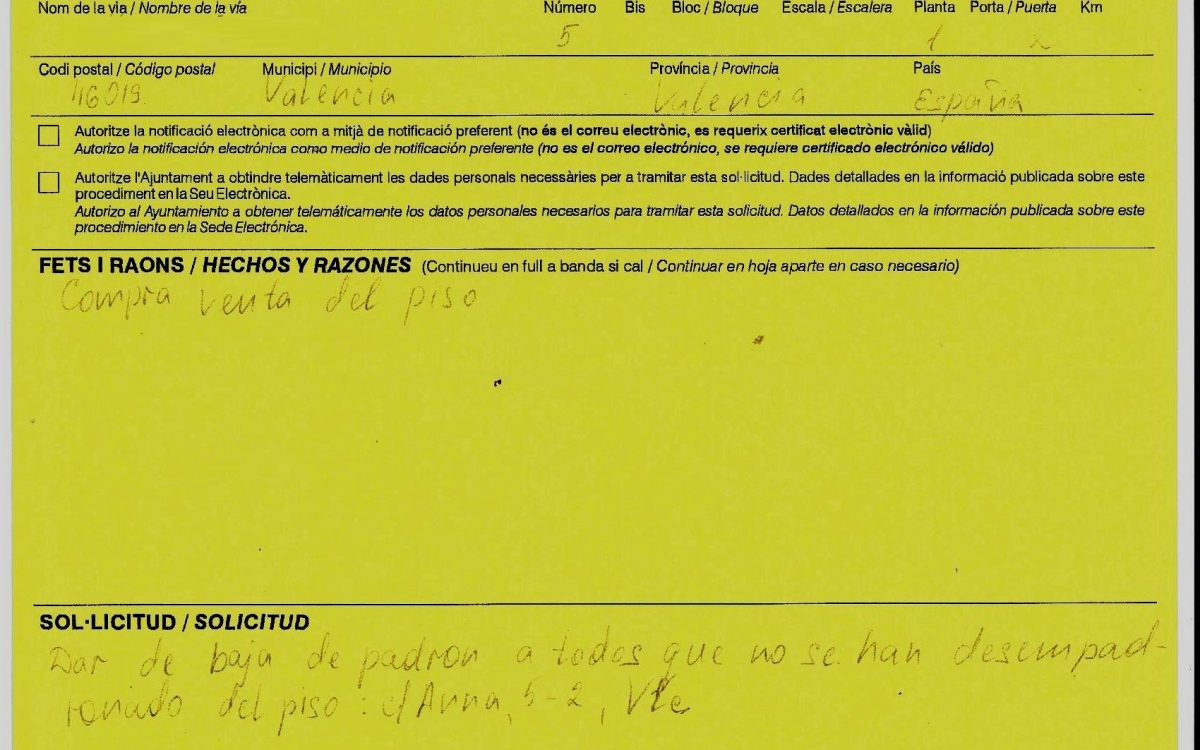 Снятие с учета по месту жительства в Валенсии. Выписка
